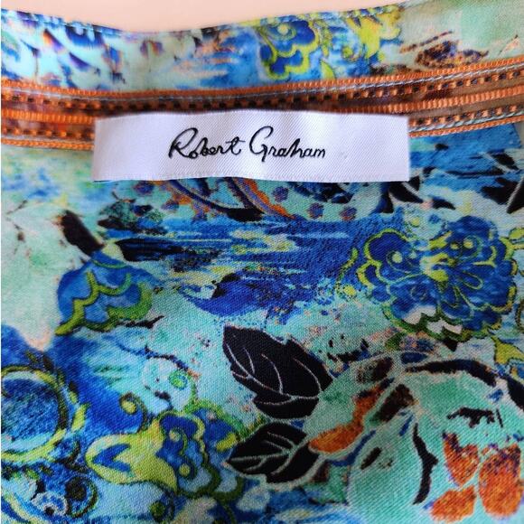 Robert Graham Floral Silk Long Sleeve Shirt Dress size 4-6 - Picture 4 of 10